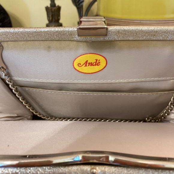 Vintage 1950s Andé' Clutch Purse Handbag Silver Sparkle Metallic Holiday Party - Picture 4 of 10